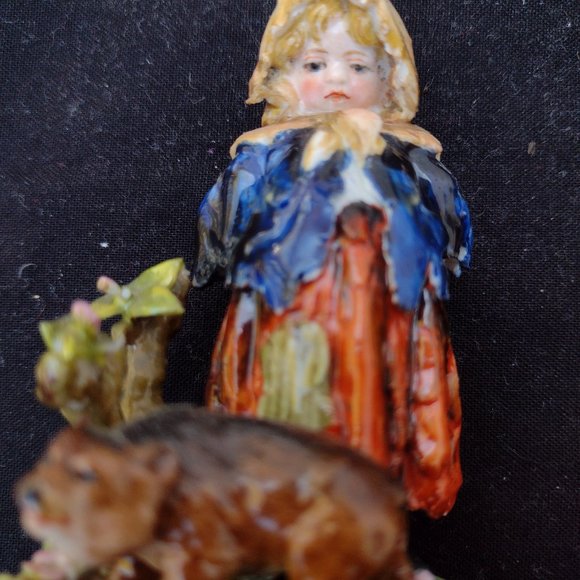 Pair of Volkstedt peasant girl/boy and their dogs figures, Germany c 1900- EUC - Picture 6 of 10